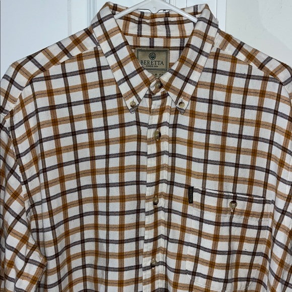 Crème plaid Beretta Firearms Team Italy shooting rifle target flannel shirt XL - Picture 1 of 4